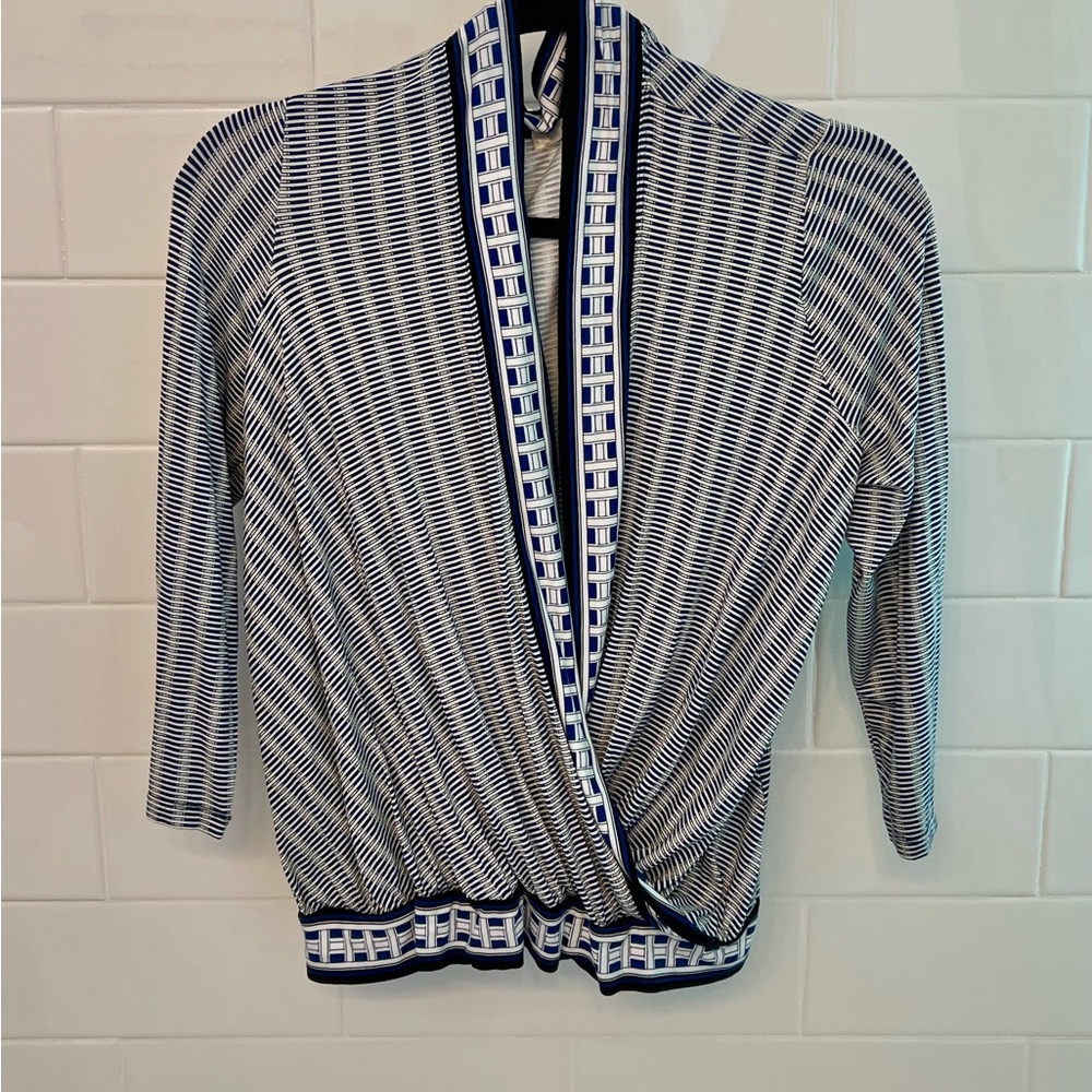 Max Studio Navy and White Patterned Blouse